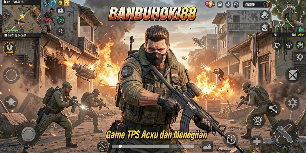 Tampilan gameplay seru di BANBUHOKI88 dengan aksi tembak-menembak yang intens.
