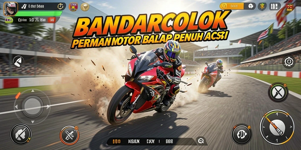 Tampilan gameplay mendebarkan dari BANDARCOLOK dengan balapan motor penuh aksi.