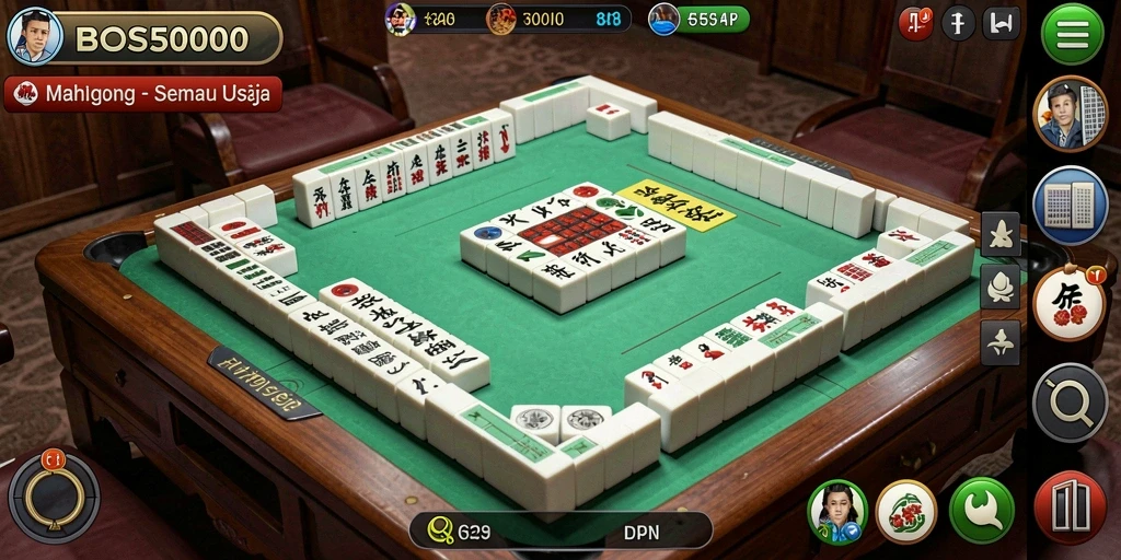 Tampilan gameplay menantang dalam BOS5000 yang penuh strategi Mahjong.