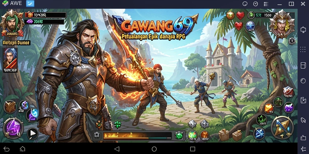 Tangkapan layar utama GAWANG69 menampilkan pertarungan seru di dunia RPG.