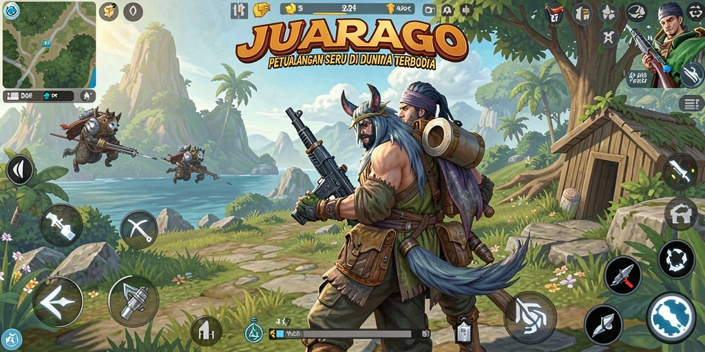 Tampilan gameplay JUARAGO yang memukau dalam dunia terbuka.
