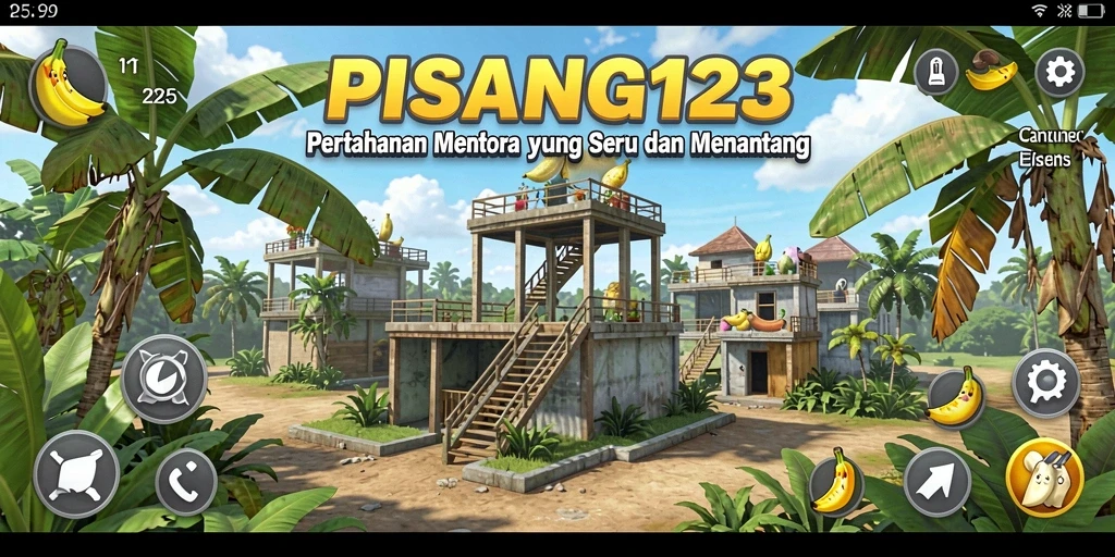 Screenshot gameplay PISANG123 menampilkan pertahanan menara yang kuat.