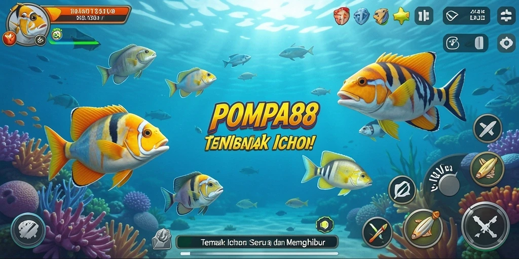 Tampilan dinamis gameplay Tembak Ikan POMPA88 yang seru.