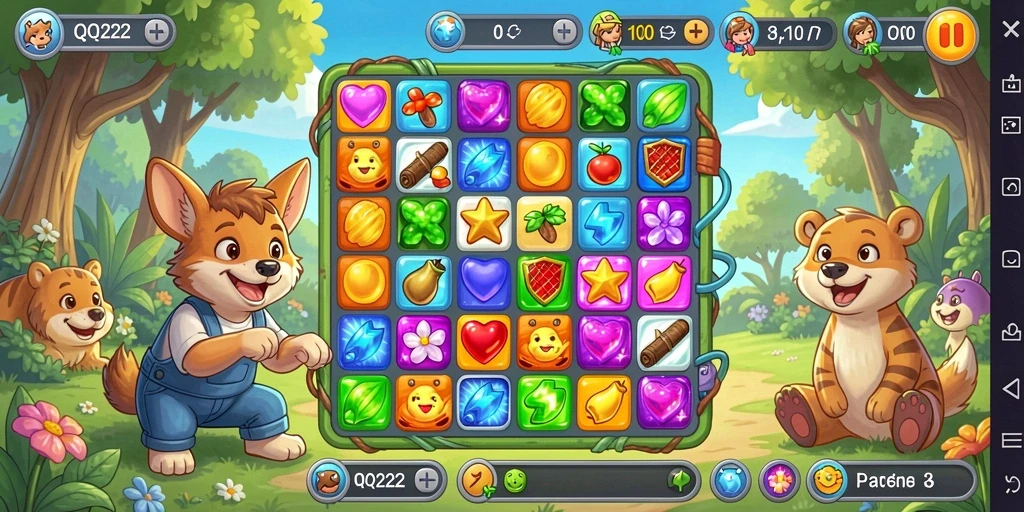Tampilan gameplay seru dari QQ222 dalam genre Match-3.