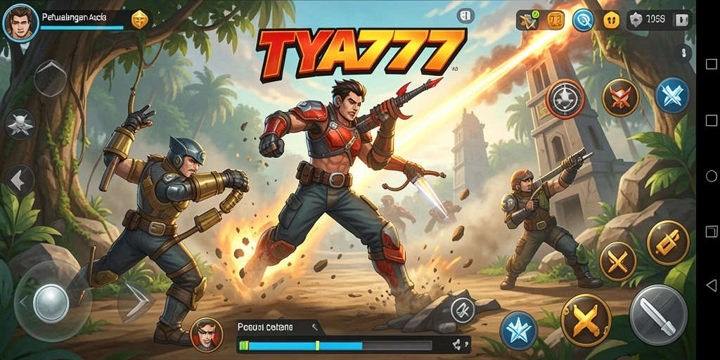 Screenshot TYA777 menampilkan karakter beraksi dalam pertempuran intens.
