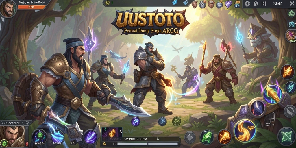 Screenshot gameplay UUSTOTO yang menampilkan pertempuran epik dan karakter yang berani.