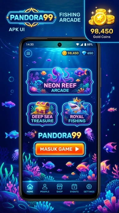 Tampilan utama aplikasi pandora99 yang menarik dan mudah dinavigasi.